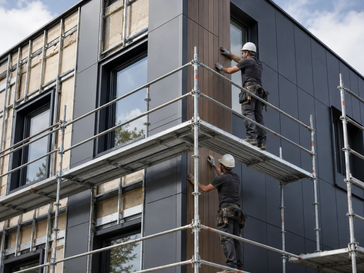 Bardage de façade avec traitement soigné des raccords