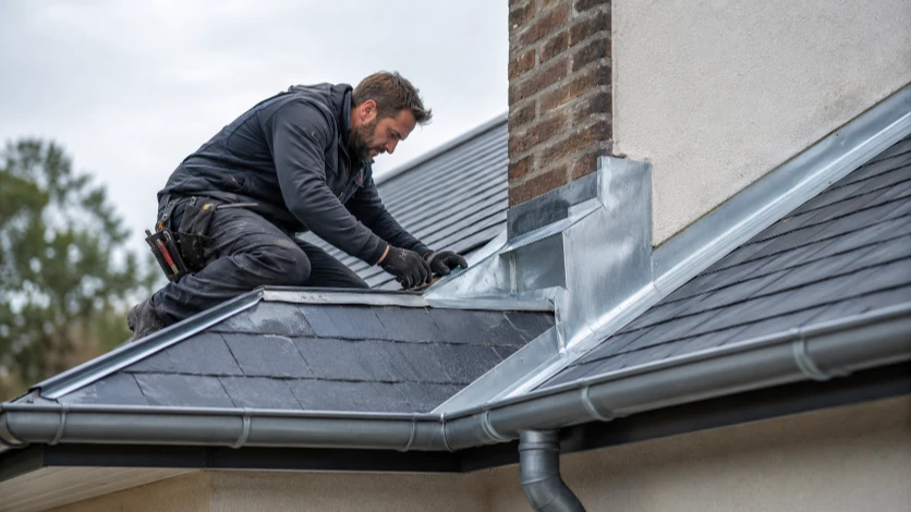Zinguerie de toiture avec raccords et évacuation des eaux