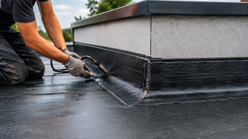 Étanchéité roofing continue avec raccords et relevés traités